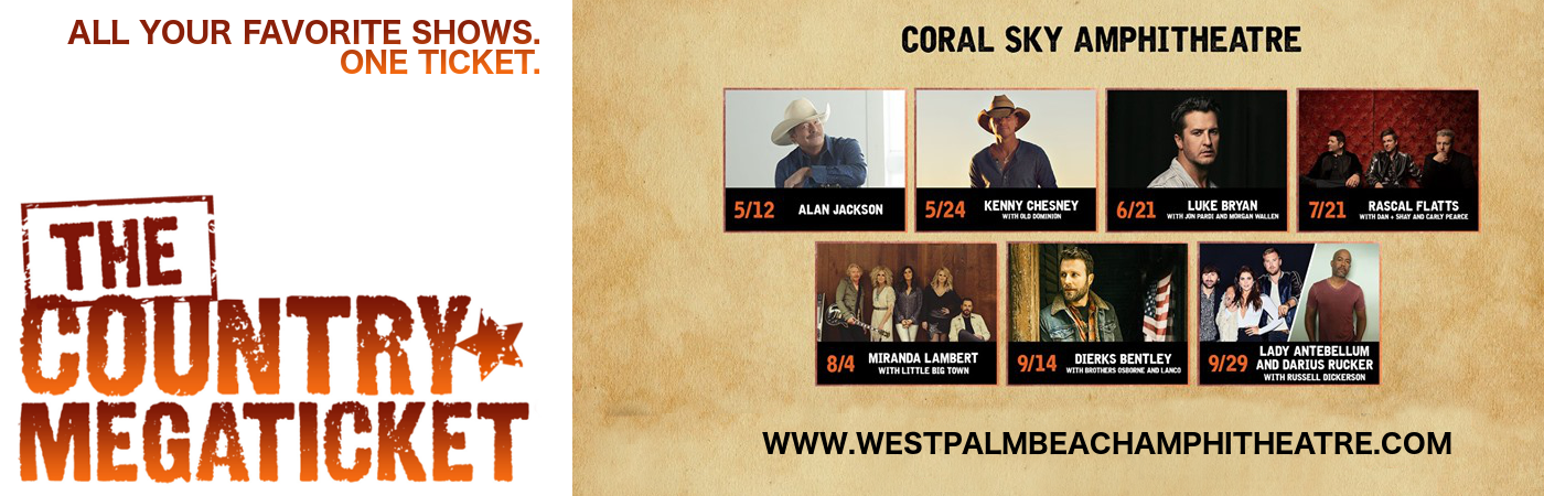 2018 Country Megaticket Tickets (Includes All Performances) at Coral Sky Amphitheatre