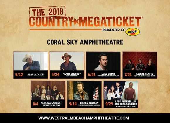 2018 Country Megaticket Tickets (Includes All Performances) at Coral Sky Amphitheatre