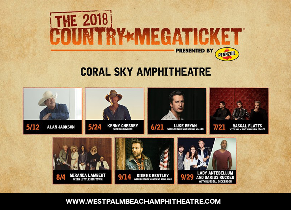 2019 Country Megaticket Tickets (Includes All Performances) at Coral Sky Amphitheatre